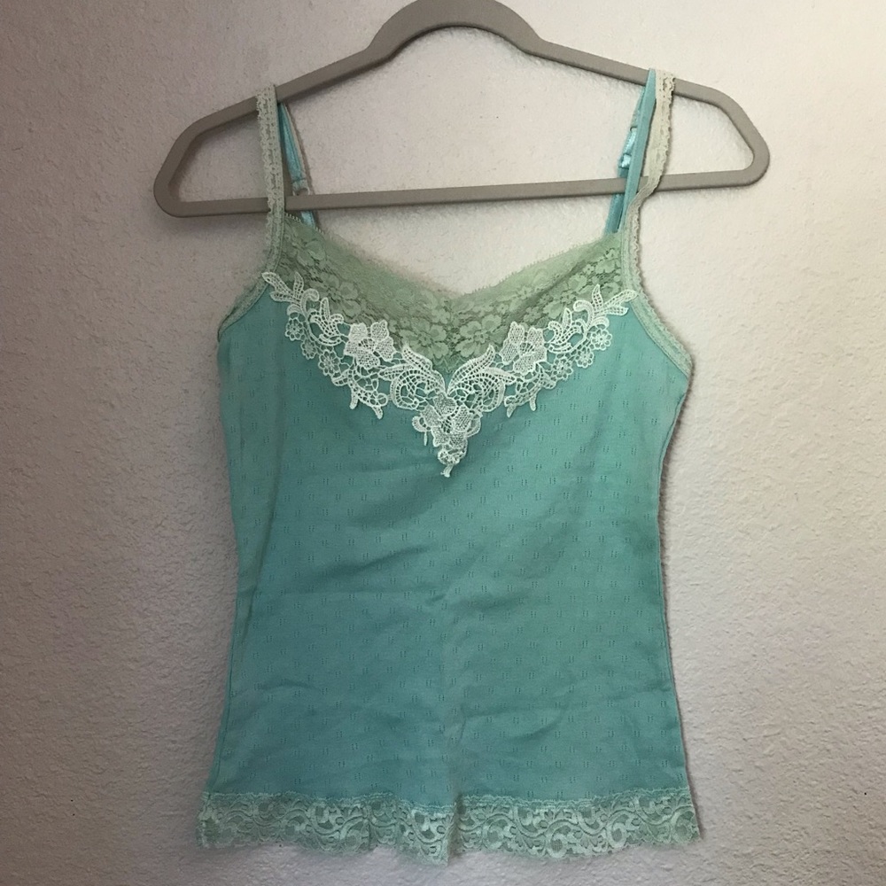 Womens M Mint Green Lace Tank Top Adjustable